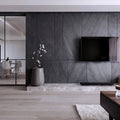 graphite stria black wall veneer on a tv wall