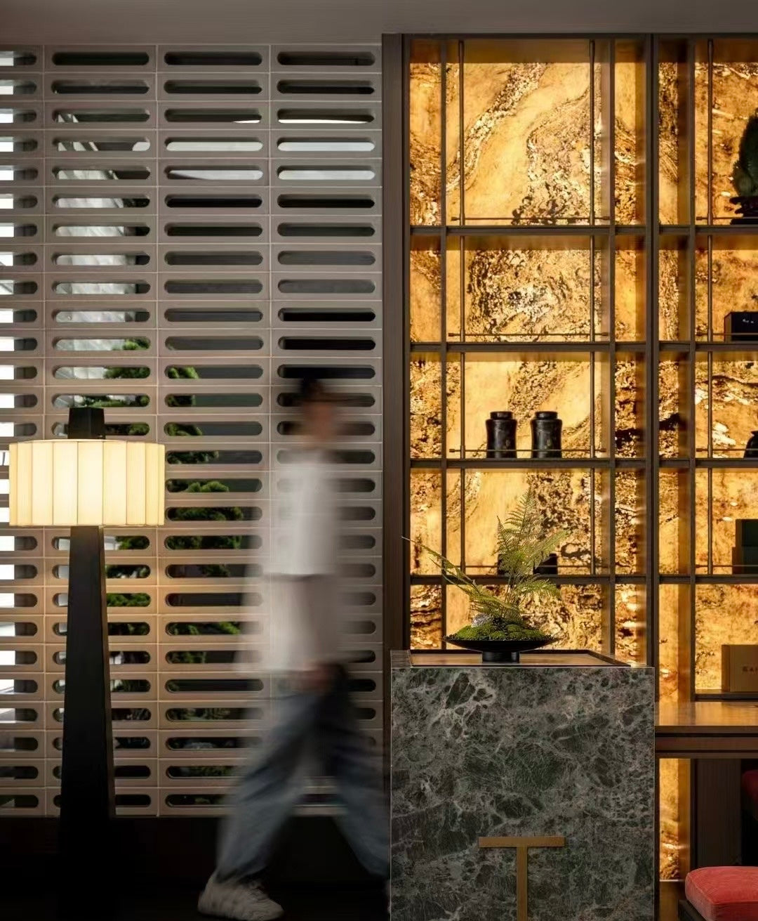 Backlit Bar Shelving with Translucent Stone