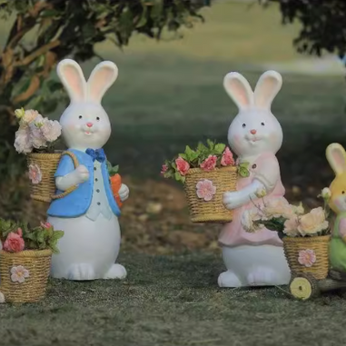 Cute Bunny family planters carrying flowers