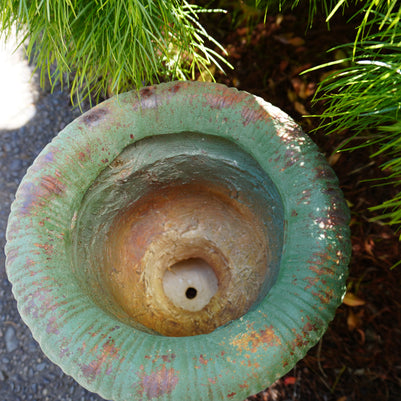 top view of green Patina Pedestal Urn