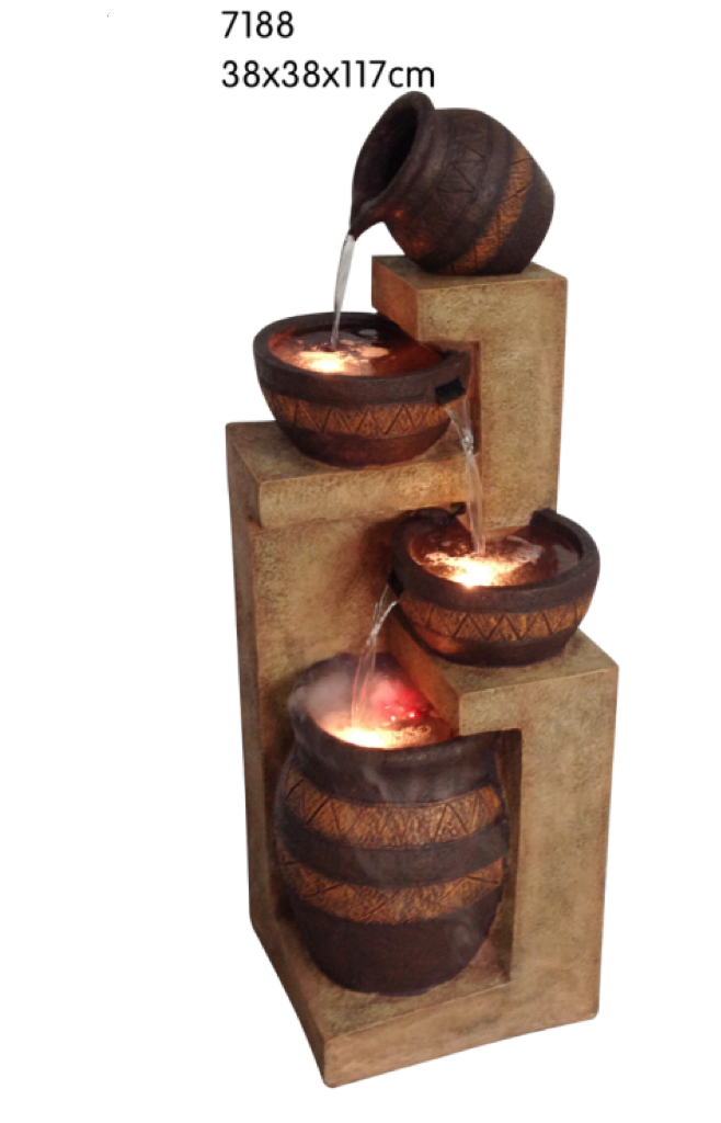 Rustic Tiered Pot Water Feature 38x38x117