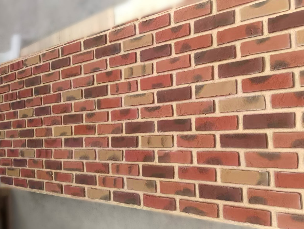 Close-up of a brick wall with a neutral background