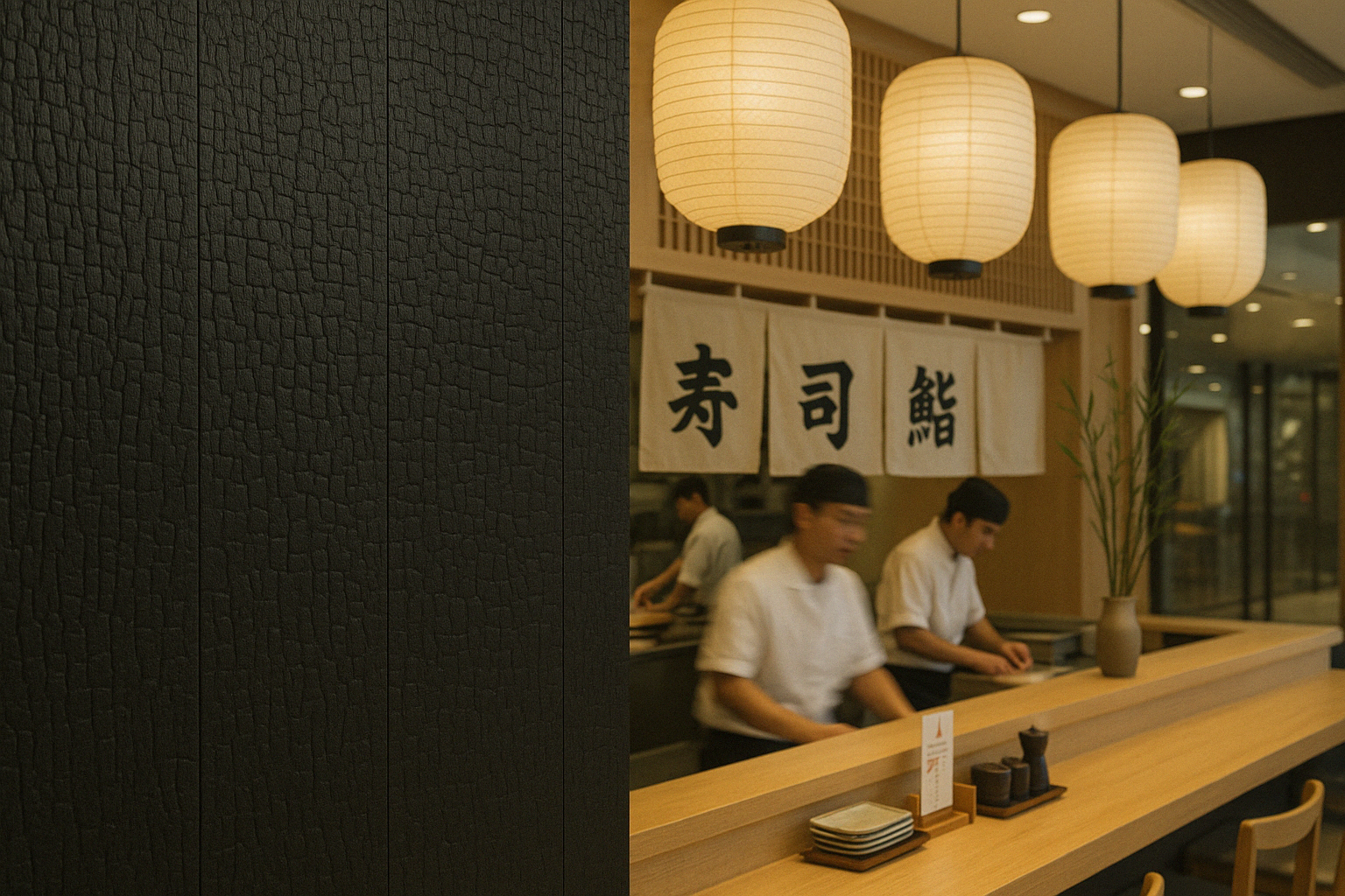Shou Sugi Ban on japanese restaurant 