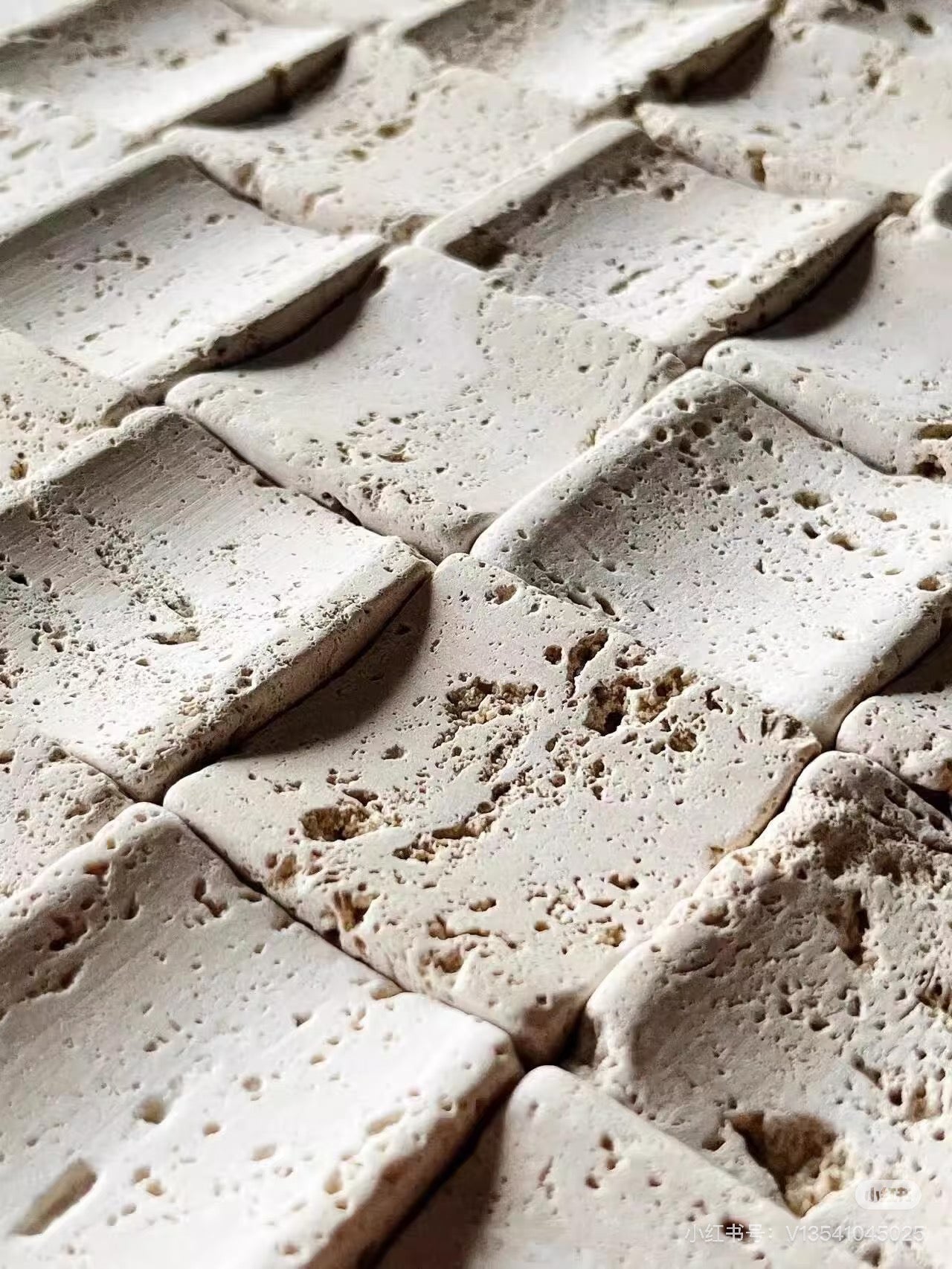 Travertine wall panel close up