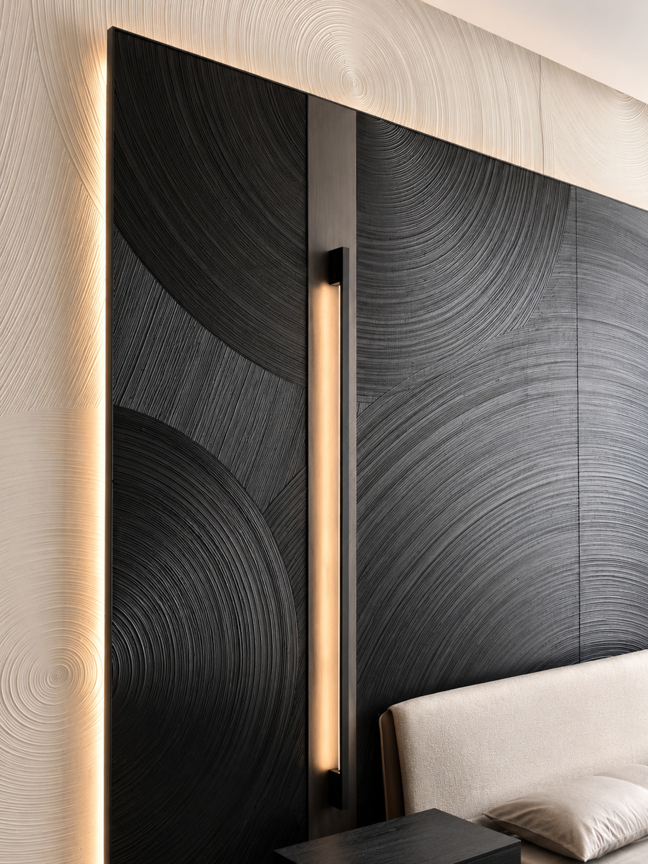 Tree ring solid wood panel in hotel 