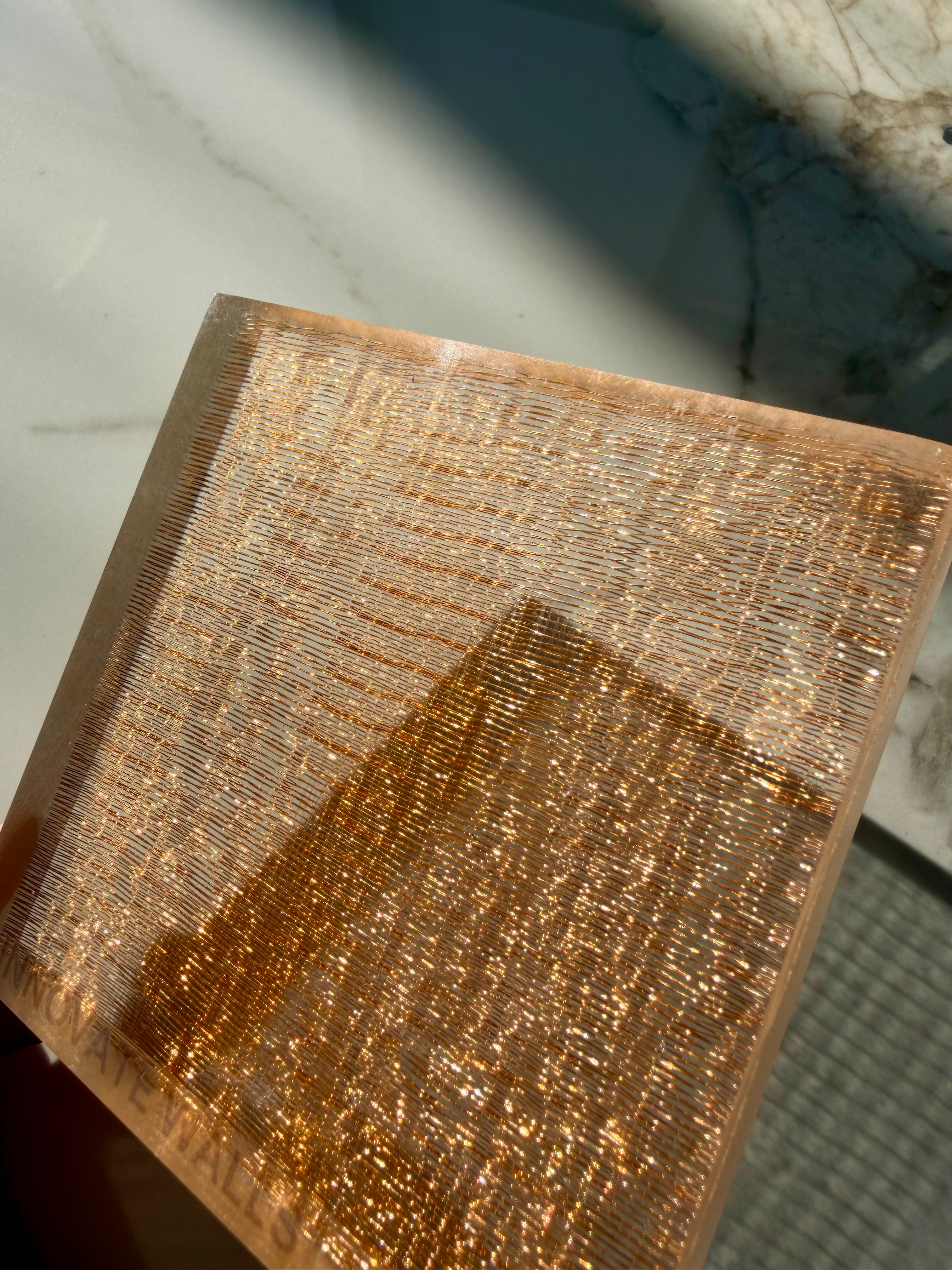 close up of the golden mesh panel