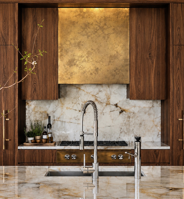 Walnut Kitchen with Aged Brass Stainless 