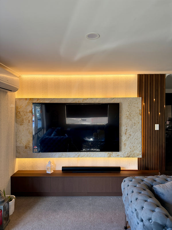 Warm Textured TV Feature Wall