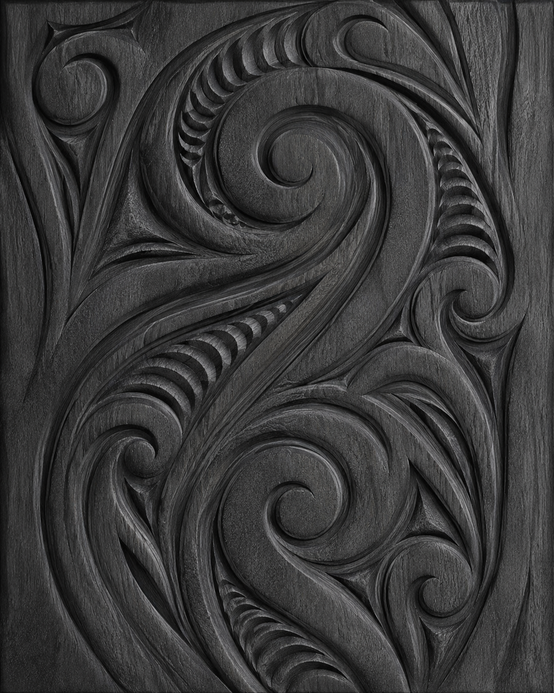 carved maori koru wood panel