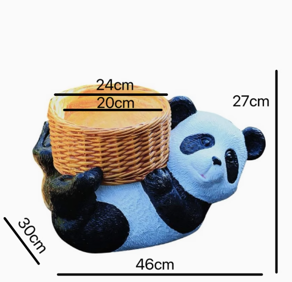 cute panda lying down with planter