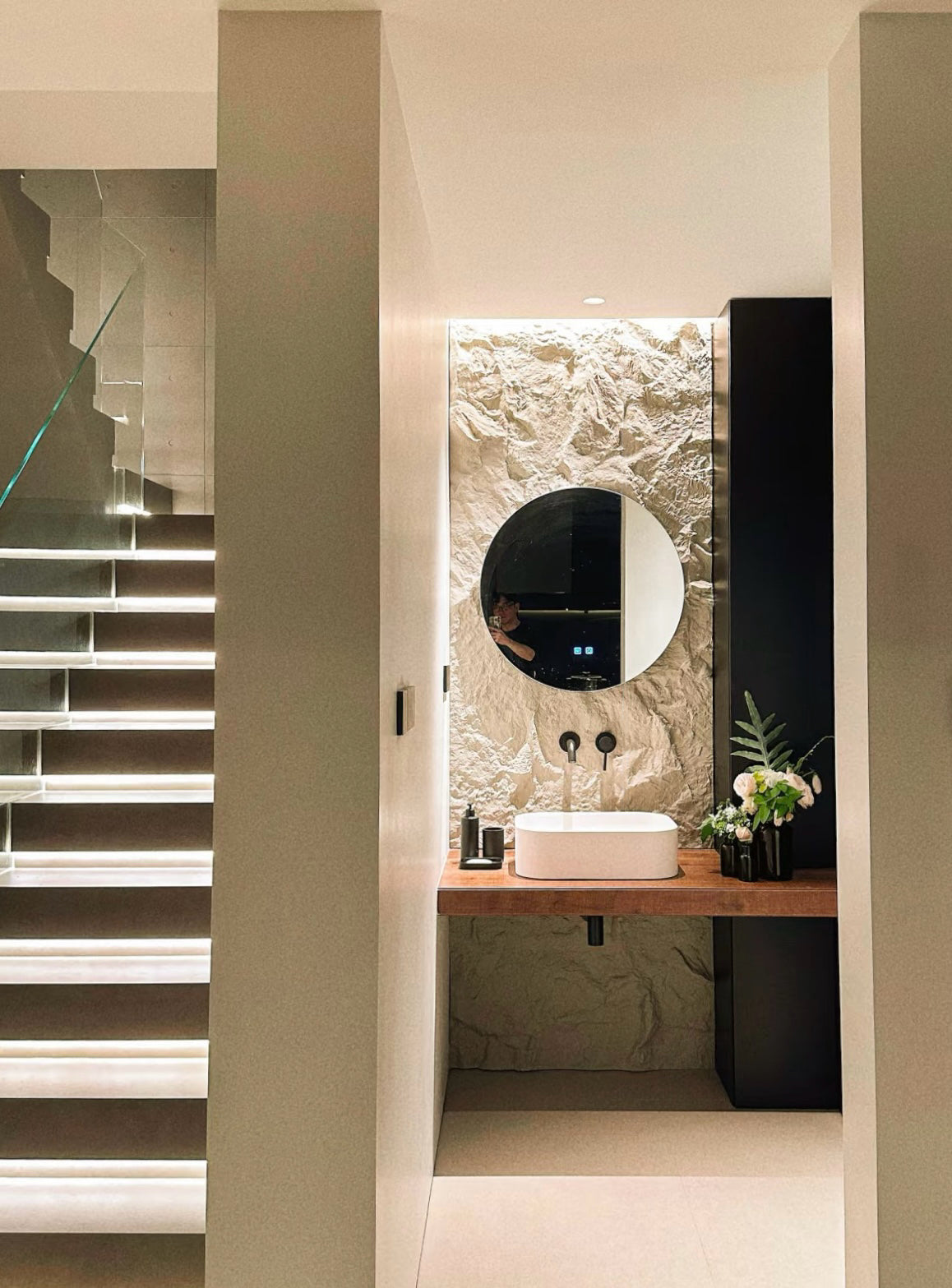 Textured Stone Powder Room Feature
