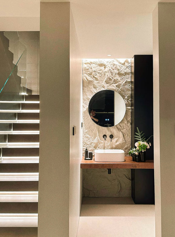 Textured Stone Powder Room Feature
