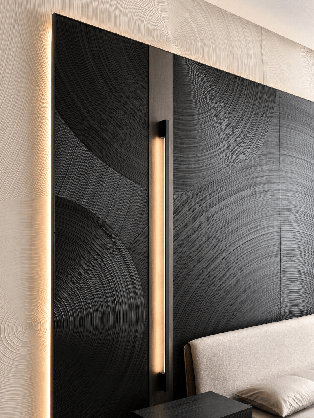 Tree ring solid wood panel in hotel 