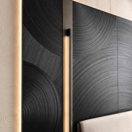 Tree ring solid wood panel in hotel 