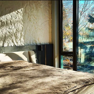 beige structured rock panel for bedroom