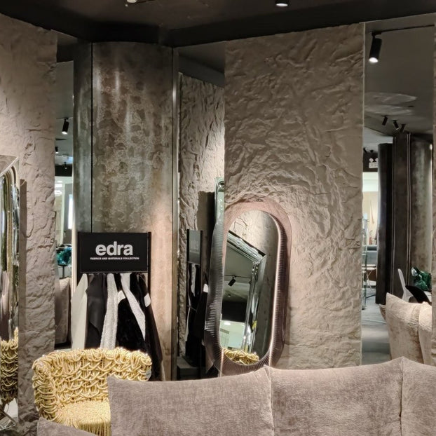 beige structured rock panel for commercial space
